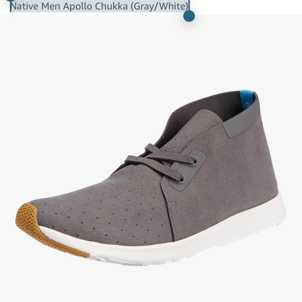 Native Apollo Chukka Boots Gray/White Suede – Men’s 7 / Women’s 9